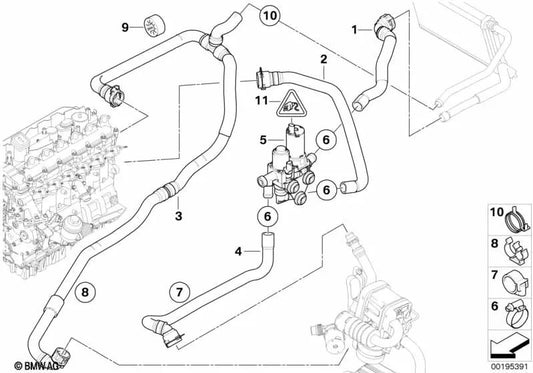 Tubo para calentador auxiliar para BMW Serie 3 E90, E90N, E91, E91N, E92, E92N (OEM 64219111765). Original BMW.