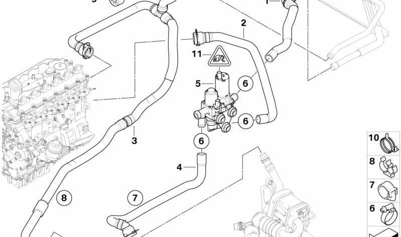 Soporte de manguera OEM 64219125217 para BMW E82, E88, E90, E91, E92, E93, E89. Original BMW.