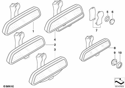 Espejo retrovisor interior manual/LED para BMW E46, E39 (OEM 51168189315). Original BMW