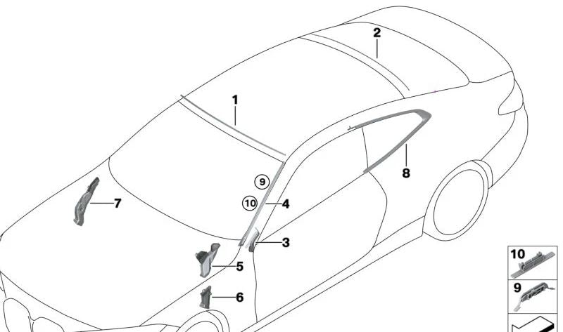 Moldura Ventanilla Lateral Trasera Izquierda para BMW G22 (OEM 51337482747). Original BMW.