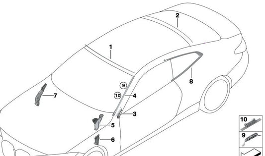 Moldura Ventanilla Lateral Trasera Izquierda para BMW G22 (OEM 51337482747). Original BMW.