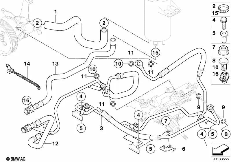 Tubo de retorno para BMW E60, E60N, E61, E61N, E63N, E64N (OEM 32416766145). Original BMW.