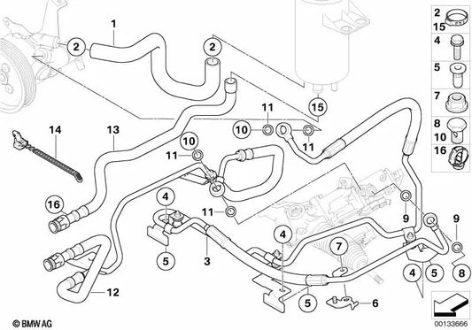 Tubo de retorno para BMW E60, E60N, E61, E61N, E63N, E64N (OEM 32416766145). Original BMW.