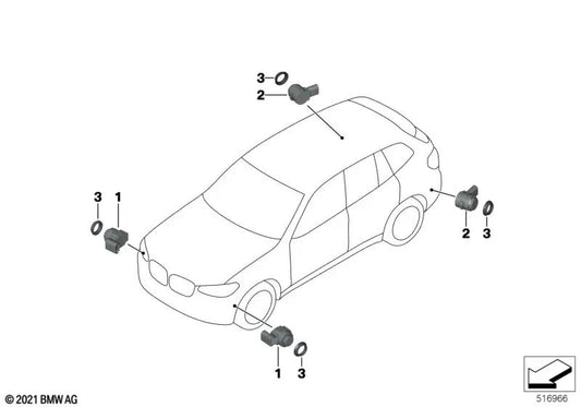 Arctic Race blauer Ultraschallsensor für BMW 4er G22, G23, G83, X3 F97N, X4 F98N (OEM 66207927945). Original BMW.