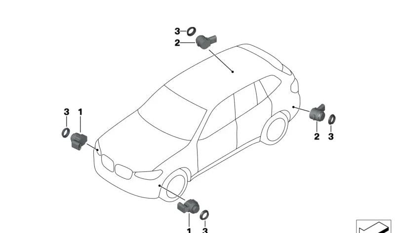 Sensor ultrasónico Arctic Race azul para BMW Serie 4 G22, G23, G83, Serie 5 G30N, X3 F97N, X4 F98N (OEM 66207927942). Original BMW.