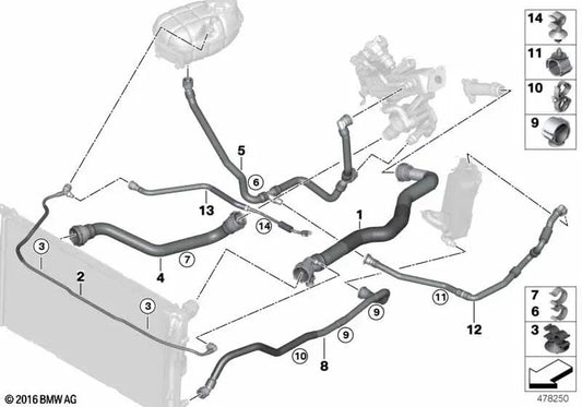 Manguera de Cabezal de Cilindro para BMW F20N, F21N (OEM 17128514077). Original BMW.