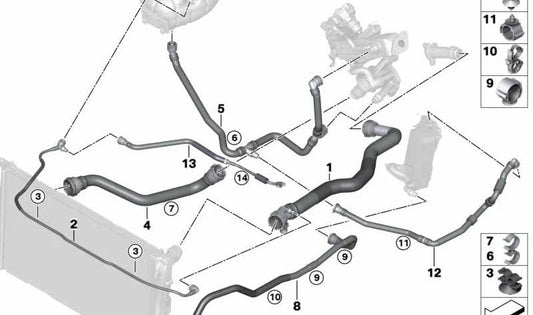 Manguera del depósito de expansión OEM 17128593772 para BMW F20, F21. Original BMW.