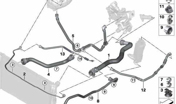 Soporte de manguera OEM 17128574347 para BMW F20, F21. Original BMW.