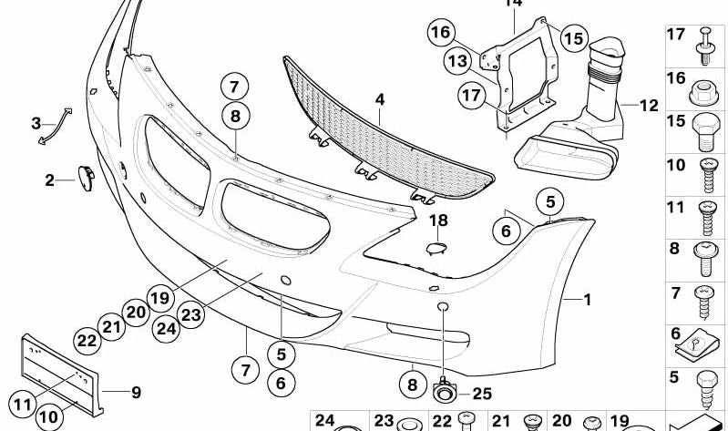 Carcasa de Parachoques Delantero Imprimada para BMW E63, E64 (OEM 51117899504). Original BMW