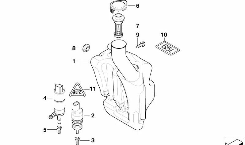 Depósito de líquido limpiaparabrisas OEM 61668377360 para BMW E52. Original BMW.