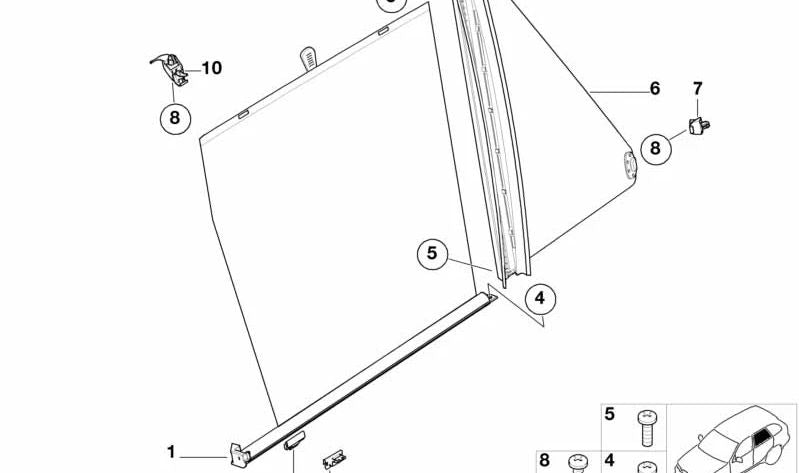 Estor de protección solar puerta trasera derecha para BMW E53 (OEM 51168266358). Original BMW.