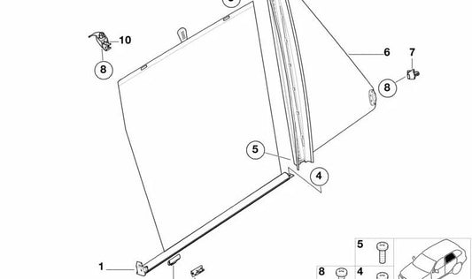 Estor de protección solar puerta trasera derecha para BMW E53 (OEM 51168266358). Original BMW.