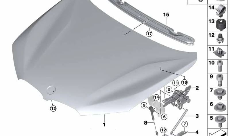 Resorte de gas para la tapa delantera para BMW F48, F49 (OEM 51237329410). Original BMW