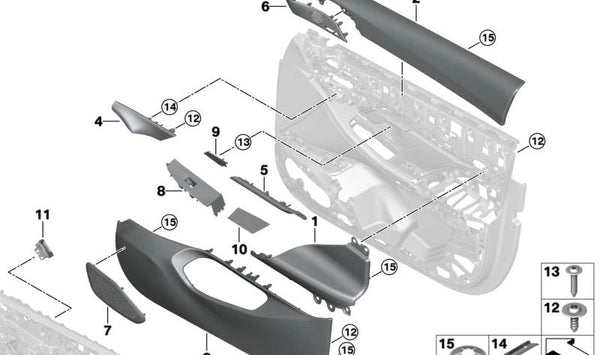 Listón Decorativo Puerta Delantera Derecha para BMW Serie 5 G60, G61, G90 (OEM 51415A37A26). Original BMW