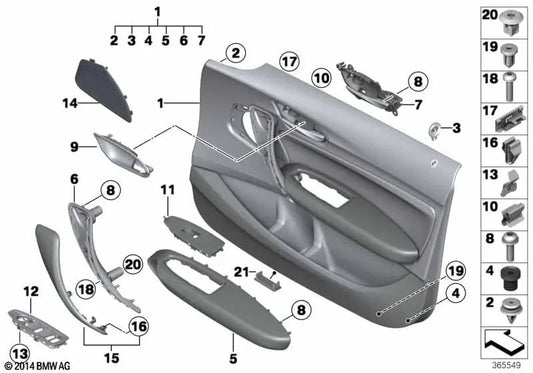 Linke vordere Stofftürabdeckung für BMW F20, F20N (OEM 51418054915). Original BMW