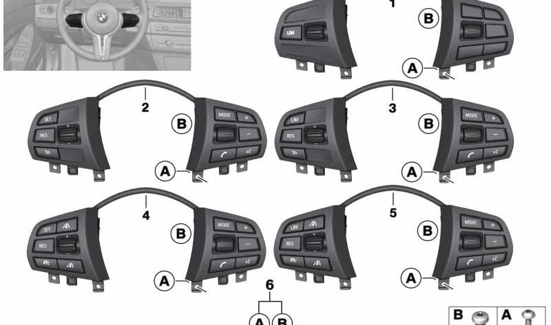 Interruptor del volante multifunción para BMW F20, F21, F22, F23, F30, F31, F34, F35 (OEM 61319261859). Original BMW