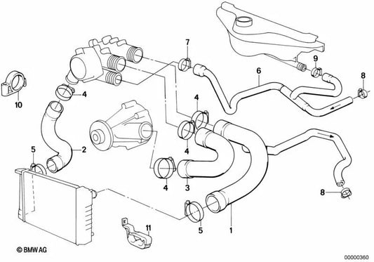 Water hose for BMW E32 7 Series (OEM 11531711588). Original BMW