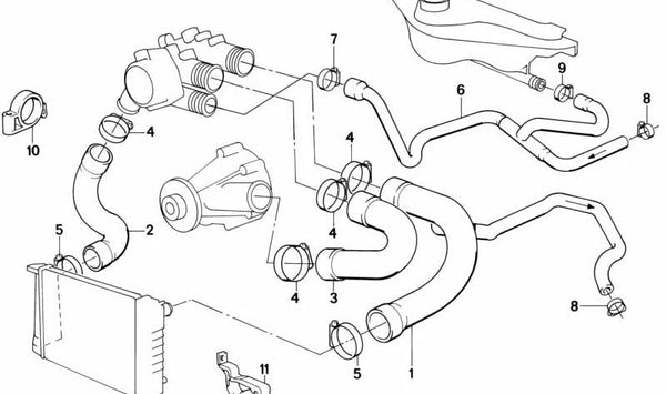 Manguera de agua para BMW Serie 7 E32 (OEM 11531711559). Original BMW.