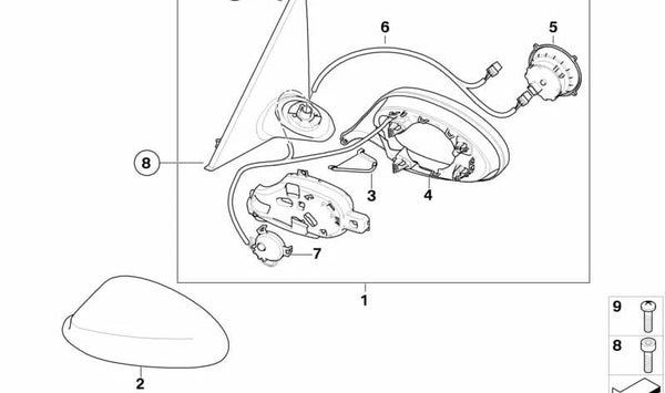 Espejo exterior sin vidrio calefactado derecho para BMW Serie 3 E90N, E91N (OEM 51167282570). Original BMW