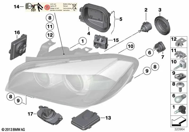 Elemento de Ajuste de Faros para BMW E90, E90N, E91, E91N, X1 E84 (OEM 63117168486). Original BMW