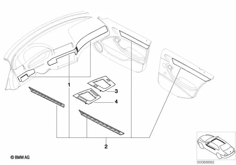 Holzbodenwanne für BMW 3er E46 (OEM 51167052057). Original BMW