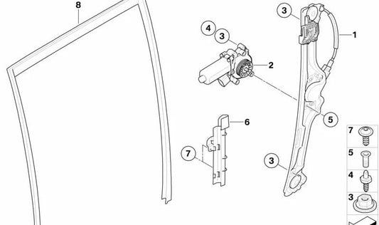 Elevalunas trasero izquierdo OEM 51357166381 para BMW E70 (X5). Original BMW.