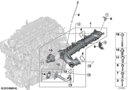 Tubería para BMW Serie 5 G30, G31, Serie 7 G11, G12, X5 G05, X6 G06, X7 G07 (OEM 11618473173). Original BMW.