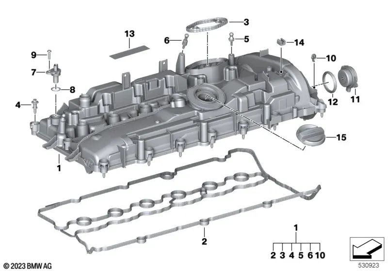 Cylinder head cover without pressure regulation valve for BMW G42, G20, G21, G22, G23, G26, G01, G02, G29 (OEM 11128691779). Genuine BMW