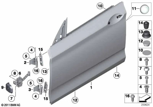 Bisagra de puerta delantera inferior derecha para BMW Serie 5 F07, F07N (OEM 41007228158). Original BMW