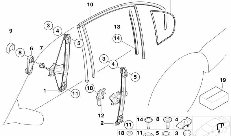 Embellecedor Guía de Ventana Izquierda para BMW Serie 3 E46 (OEM 51348160973). Original BMW