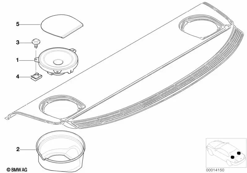 Carcasa de altavoz trasero izquierdo para BMW Serie 3 E46 (OEM 65138380565). Original BMW