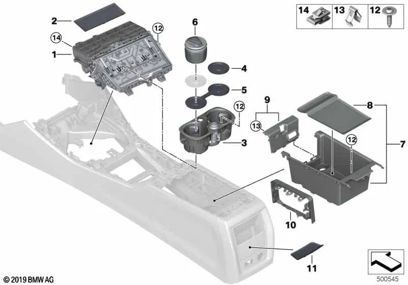 Compartimento en la consola central delantera para BMW G20, G21, G28, G80, G22, G23, G82 (OEM 51166806794). Original BMW