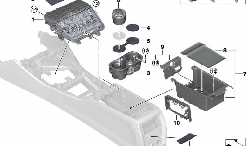 Compartimento delantero de la consola central OEM 51166806797 para BMW G20, G21, G28, G80, G22, G23, G82. Original BMW.