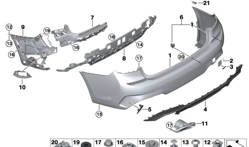 OEM 51128079607 Prise en charge du pare-chocs arrière pour BMW G20, G21. BMW d'origine.