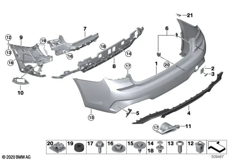 Trinquete de absorción derecho para BMW G21 (OEM 51128094424). Original BMW