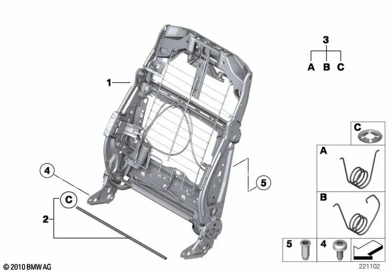 Armazón del respaldo asiento confort para BMW F07, F01, F02, F04 (OEM 52107251482). Original BMW.