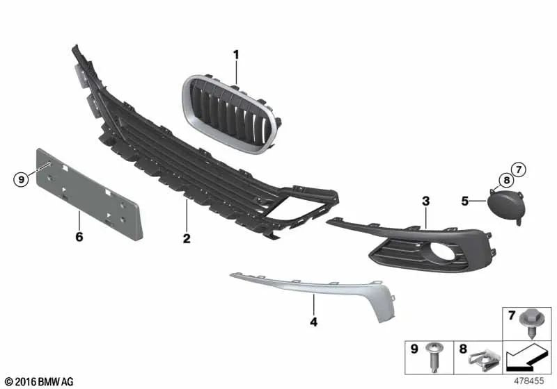 Gitter lateral izquierdo para BMW Serie 1 F52 (OEM 51110050629). Original BMW