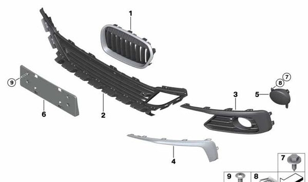 Rejilla central cerrada OEM 51117404172 para BMW F52. Original BMW.