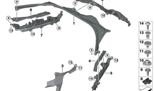 Support avant supérieur gauche OEM 61128791081 pour BMW G42, G20, G21, G22, G23, G26. BMW d'origine.