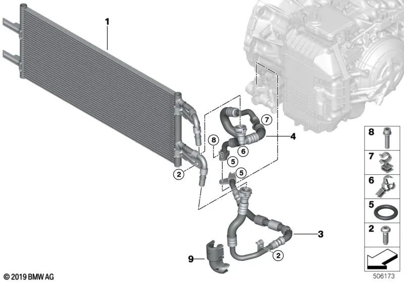 Tubo de retorno del enfriador de aceite de transmisión para BMW Serie 1 F40, Serie 2 F44, X2 F39, MINI Mini F54N, F60, F60N (OEM 17228676525). Original BMW