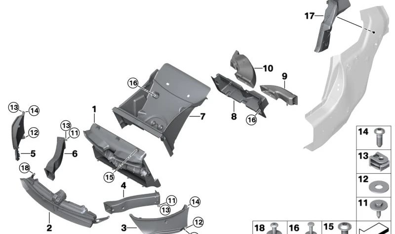 Lower Right Air Duct OEM 51117336186 for BMW I12 (i8 Coupe), I15 (i8 Roadster). Genuine BMW