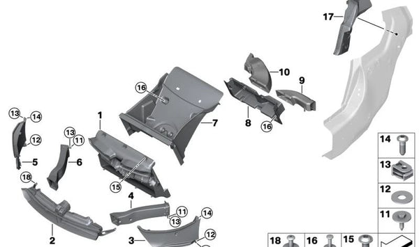 Guía de aire izquierda para BMW I12, I15 (OEM 51437364173). Original BMW.