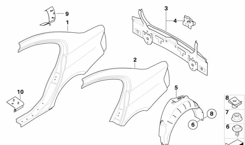 Revestimiento paso de rueda trasero izquierdo OEM 51717059381 para BMW E90, E91. Original BMW.