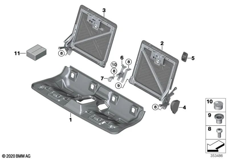 Estructura del respaldo izquierda para BMW I01, I01N (OEM 52207304333). Original BMW.