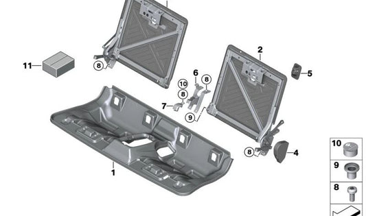 Embellecedor para cojinetes del respaldo derecho para BMW i I01, I01N (OEM 52207304330). Original BMW