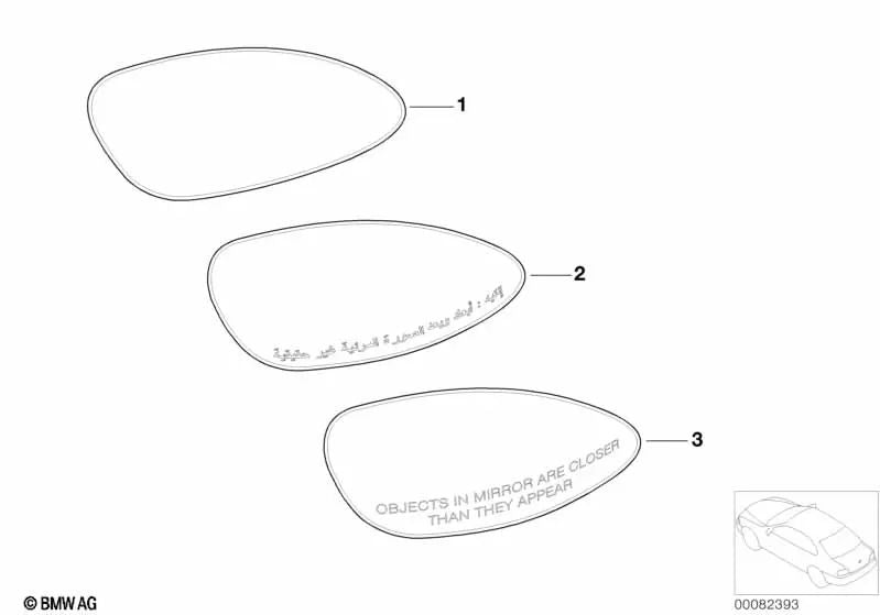 Cristal del espejo calefactado convexo derecho para BMW Z4 E85, E86 (OEM 51167112588). Original BMW