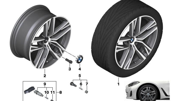 Llantas de aluminio en gris metalizado OEM 36116896770 para BMW G26, i4 Gran Coupé (modelos compatibles). Original BMW.