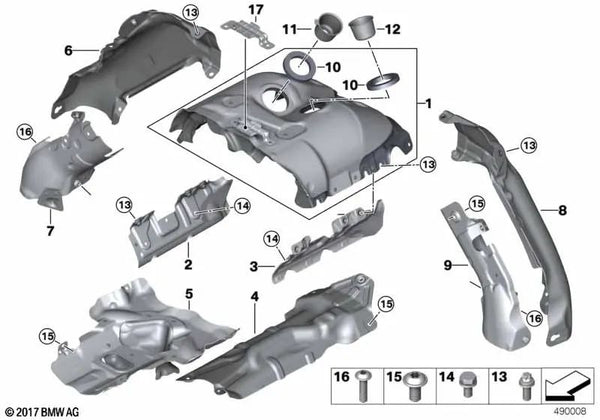 Protección térmica derecha para BMW Serie 5 G30, G30N, G31N, Serie 7 G11N, G12N, Serie 8 G14, G15, G16, X5 G05, X6 G06, X7 G07 (OEM 11658689793). Original BMW