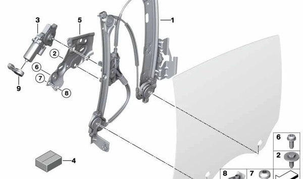 Elevalunas sin motor trasero izquierdo para BMW Serie 6 F06, F06N (OEM 51357311597). Original BMW