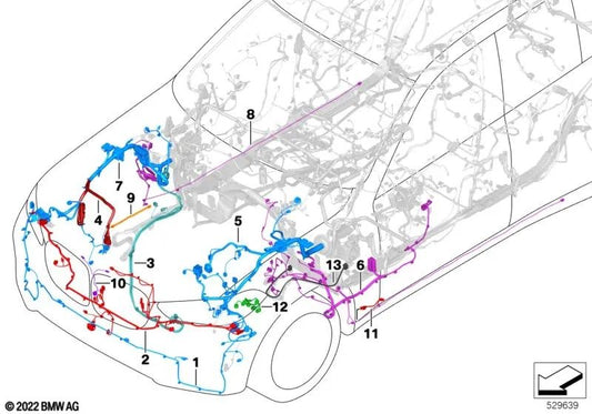 Front bumper wiring harness for BMW G07N (OEM 61125A75A31). Original BMW